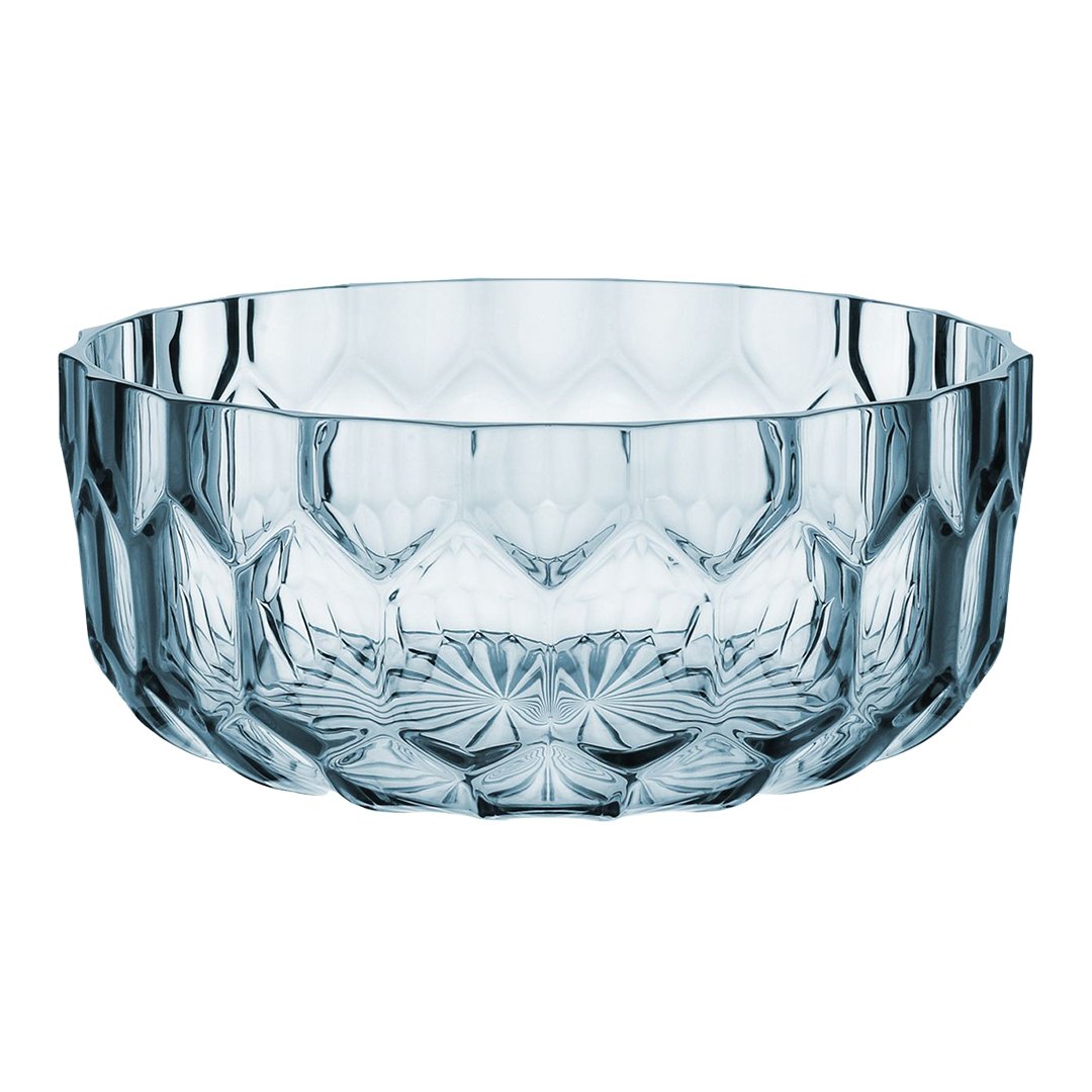 Clear glass bowl with a geometric diamond pattern and smooth edges, reflecting light beautifully. Perfect for any setting.