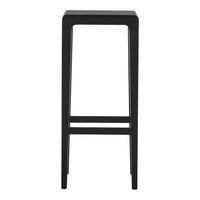 "Solid black bar stool with a minimalist design and smooth finish, perfect for modern and contemporary spaces."