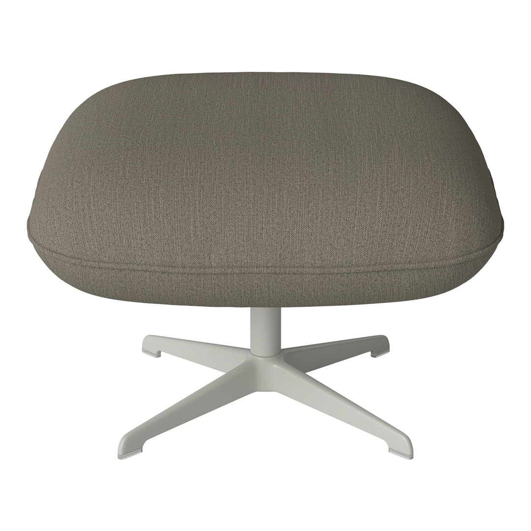 Soft taupe fabric with a textured weave, complemented by a sleek white base. Modern style for any decor.