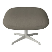 Soft taupe fabric with a textured weave, complemented by a sleek white base. Modern style for any decor.