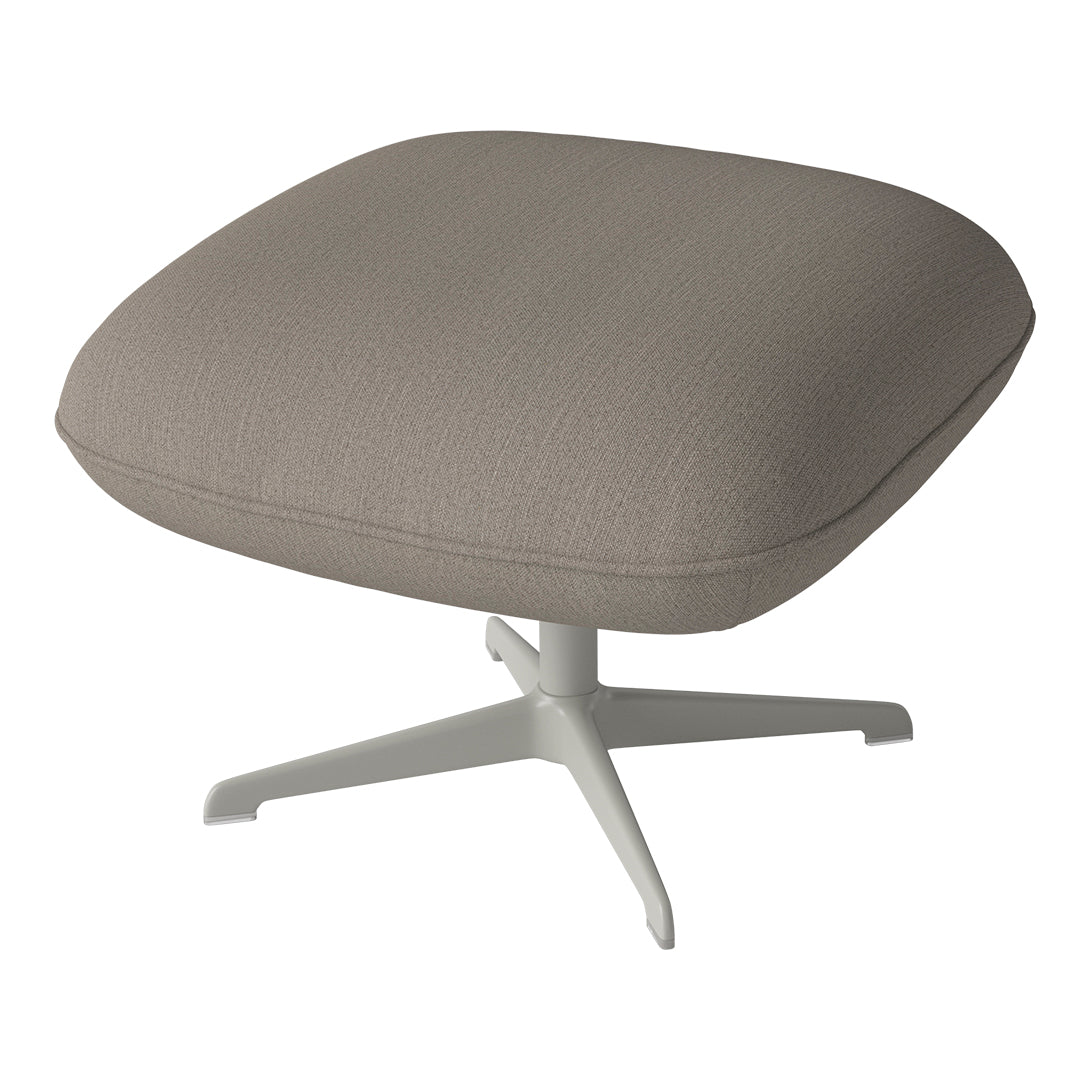 Gray upholstered chair with a textured pattern and a sleek white base, ideal for modern decor.
