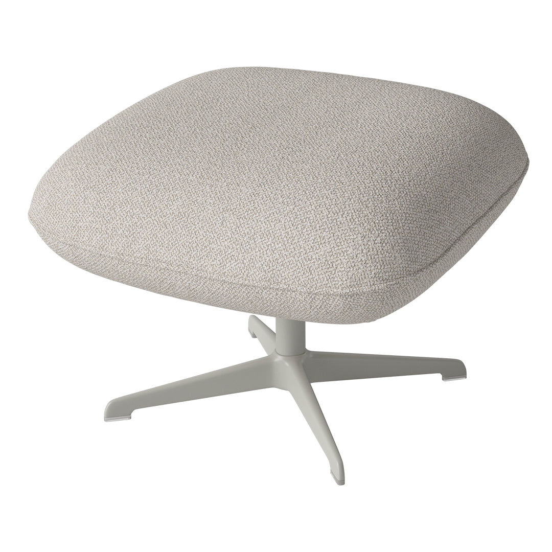 Soft beige upholstery with a subtle textured pattern, complemented by a sleek white base.