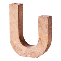 "Elegant U-shaped vase in soft pink tones with natural marble patterns and a polished finish."