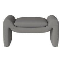Gray upholstered ottoman with a textured finish and modern design, perfect for contemporary interiors.