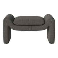 Gray striped ottoman with a modern, soft texture and rounded edges, perfect for contemporary interiors.