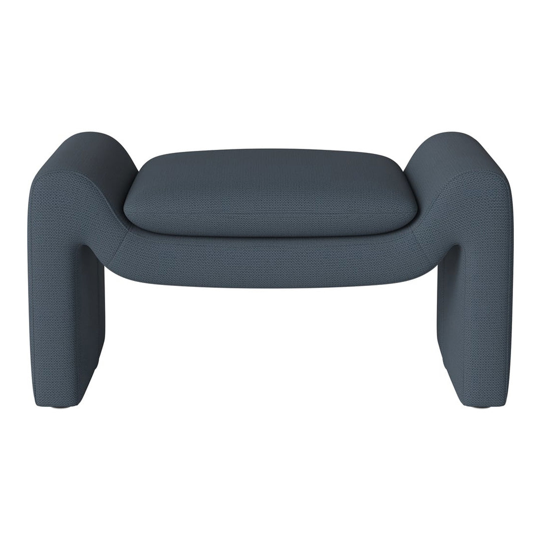 Stylish blue ottoman with a textured pattern, showcasing modern design and clean lines. Perfect for contemporary decor.