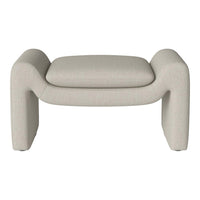 "Modern cream accent stool with a textured fabric finish and minimalist design."