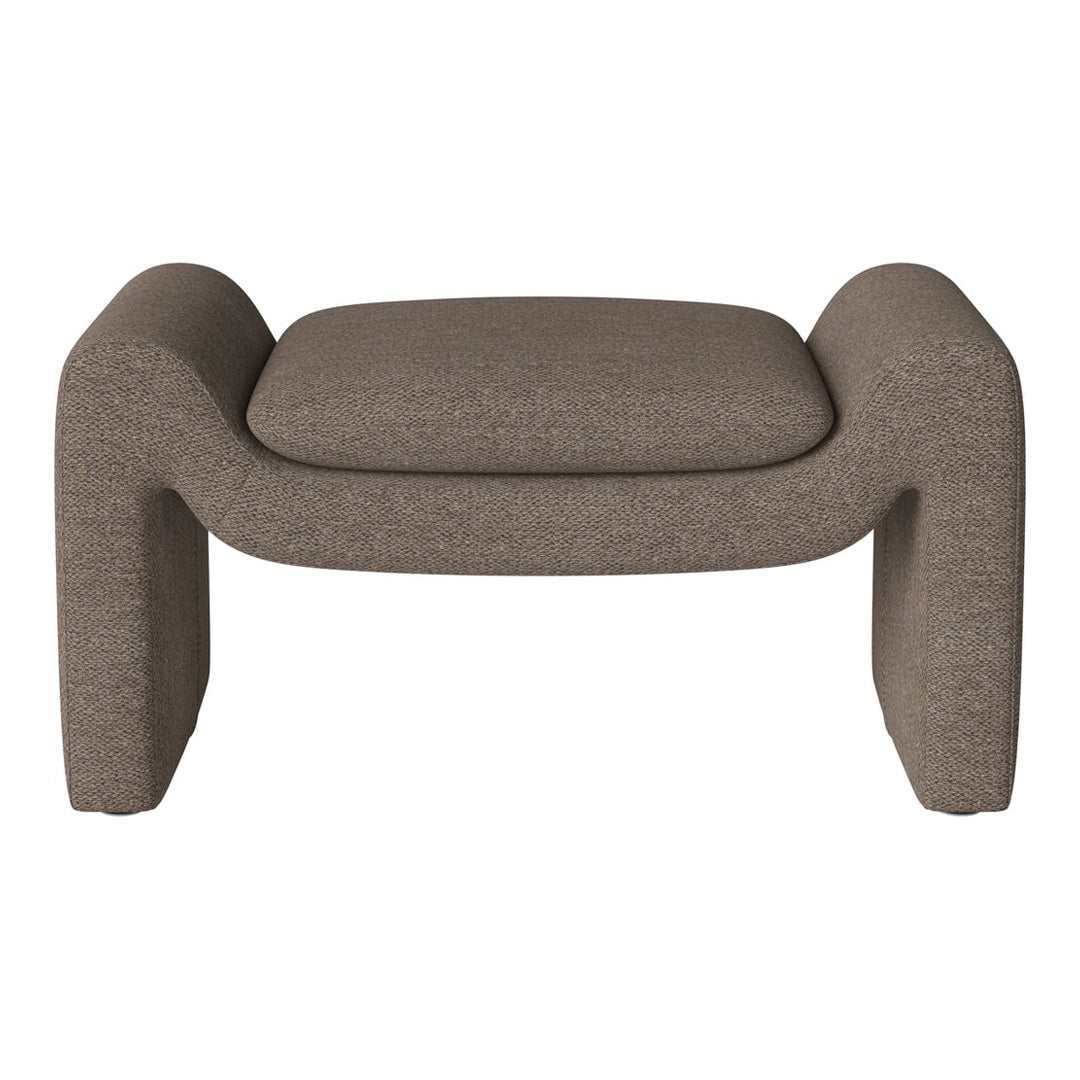 Stylish brown ottoman with a textured, woven pattern, ideal for modern living spaces.
