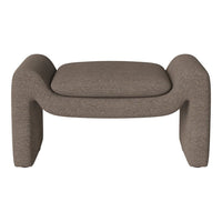 Stylish brown ottoman with a textured, woven pattern, ideal for modern living spaces.