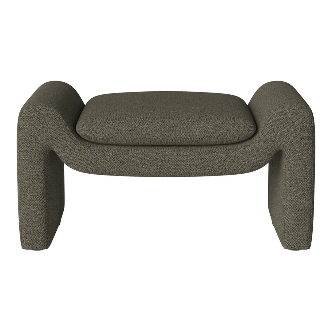Olive green textured ottoman with soft, rounded edges and a minimalist design, perfect for modern interiors.