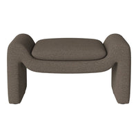 Brown textured ottoman with a smooth, plush seat and rounded edges, perfect for cozy, modern interiors.