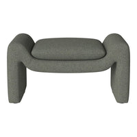 Contemporary gray ottoman with textured fabric and smooth, curved lines, perfect for modern interiors.