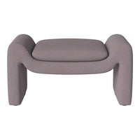 Light gray modern ottoman with a smooth fabric texture and curved edges, perfect for contemporary decor.