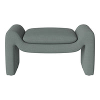 Contemporary gray upholstered ottoman with smooth, minimalist design and soft texture. Perfect for modern decor.