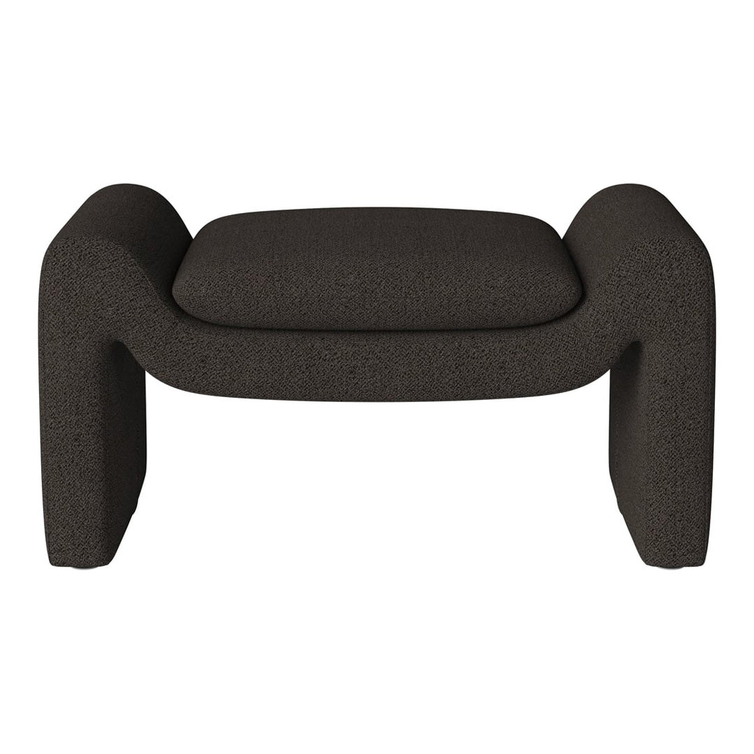 Dark textured ottoman with a minimalist design, featuring a rich charcoal color and soft, subtle patterns.