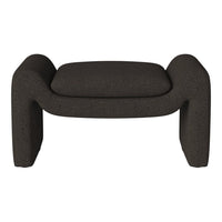 Dark textured ottoman with a minimalist design, featuring a rich charcoal color and soft, subtle patterns.