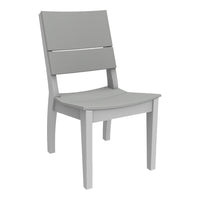 Gray wooden chair with a minimalist design, featuring a smooth finish and sleek lines. Ideal for modern decor.