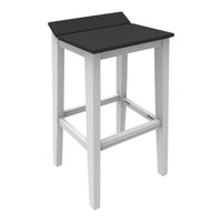 Black and white bar stool with a solid black top and sleek white wooden legs, featuring a minimalist design.