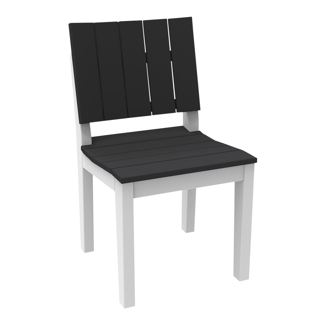 Stylish black slatted chair with a contrasting white frame, perfect for modern home décor.
