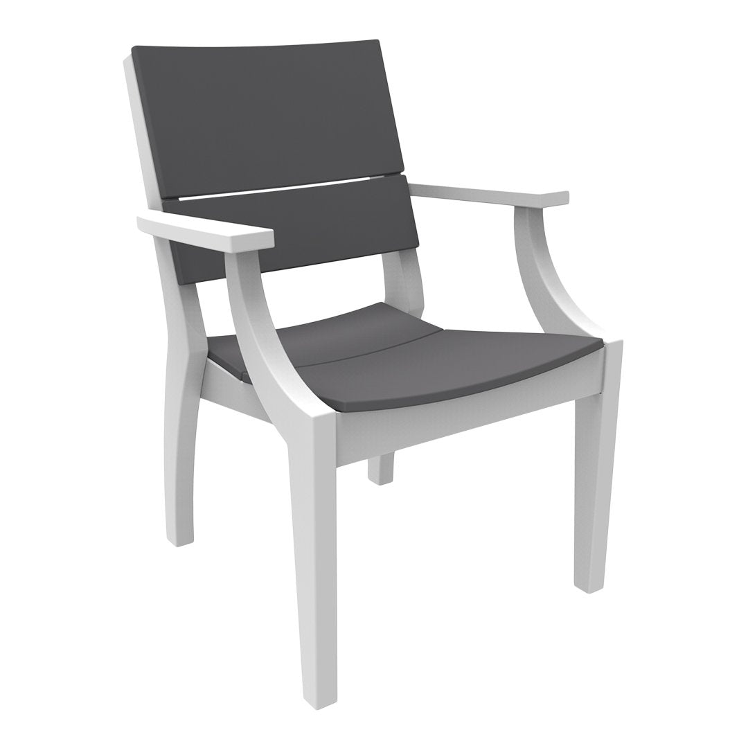 Gray and white outdoor chair with a minimalist design and sleek lines, featuring a solid color pattern.