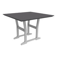 Square outdoor table with a sleek gray top and contrasting white legs, featuring a simple, modern design.