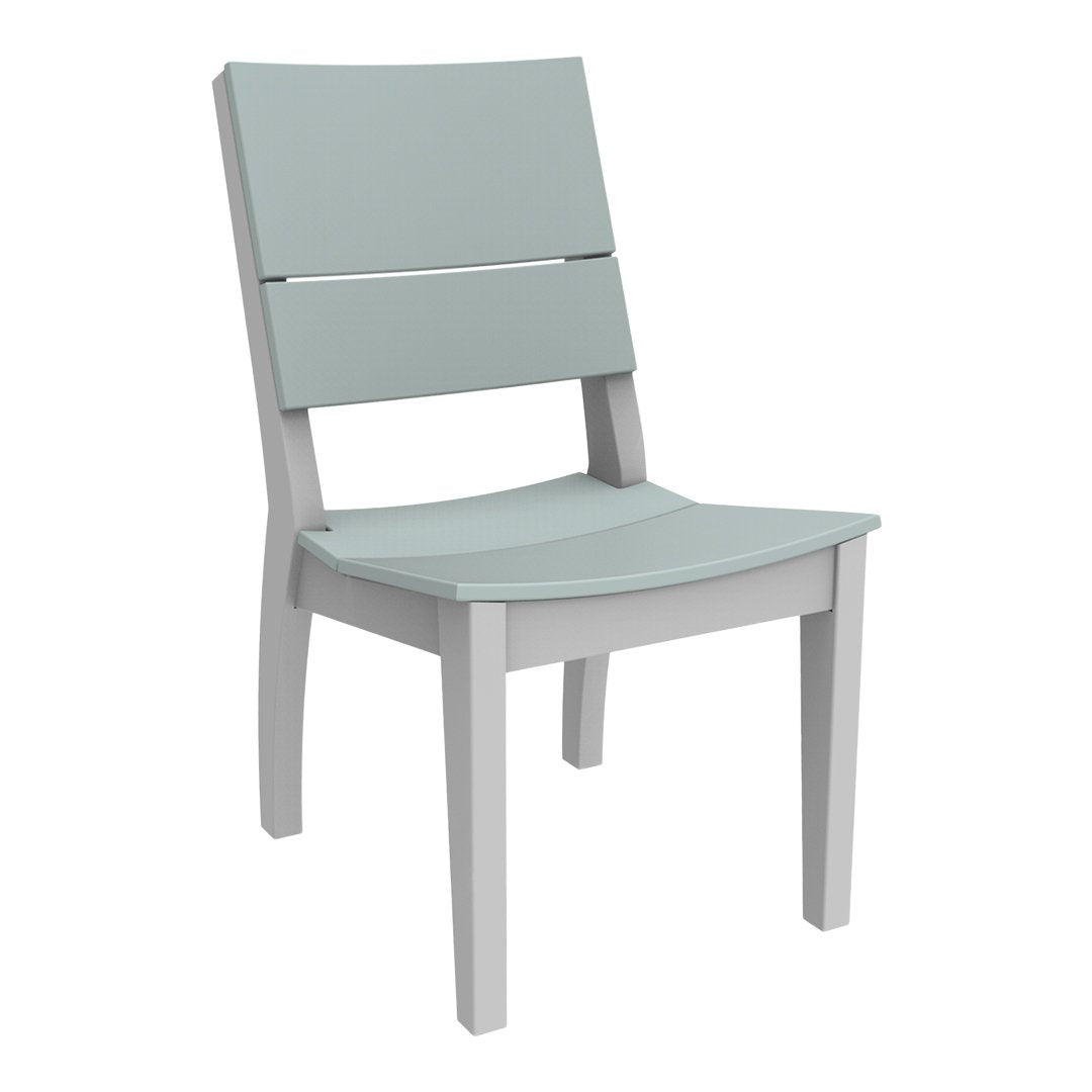 Light blue wooden chair with a sleek design and subtle gray accents, featuring a smooth, minimalistic finish.