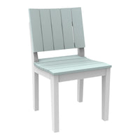 Light blue slatted chair with a white frame, perfect for coastal or modern decor.