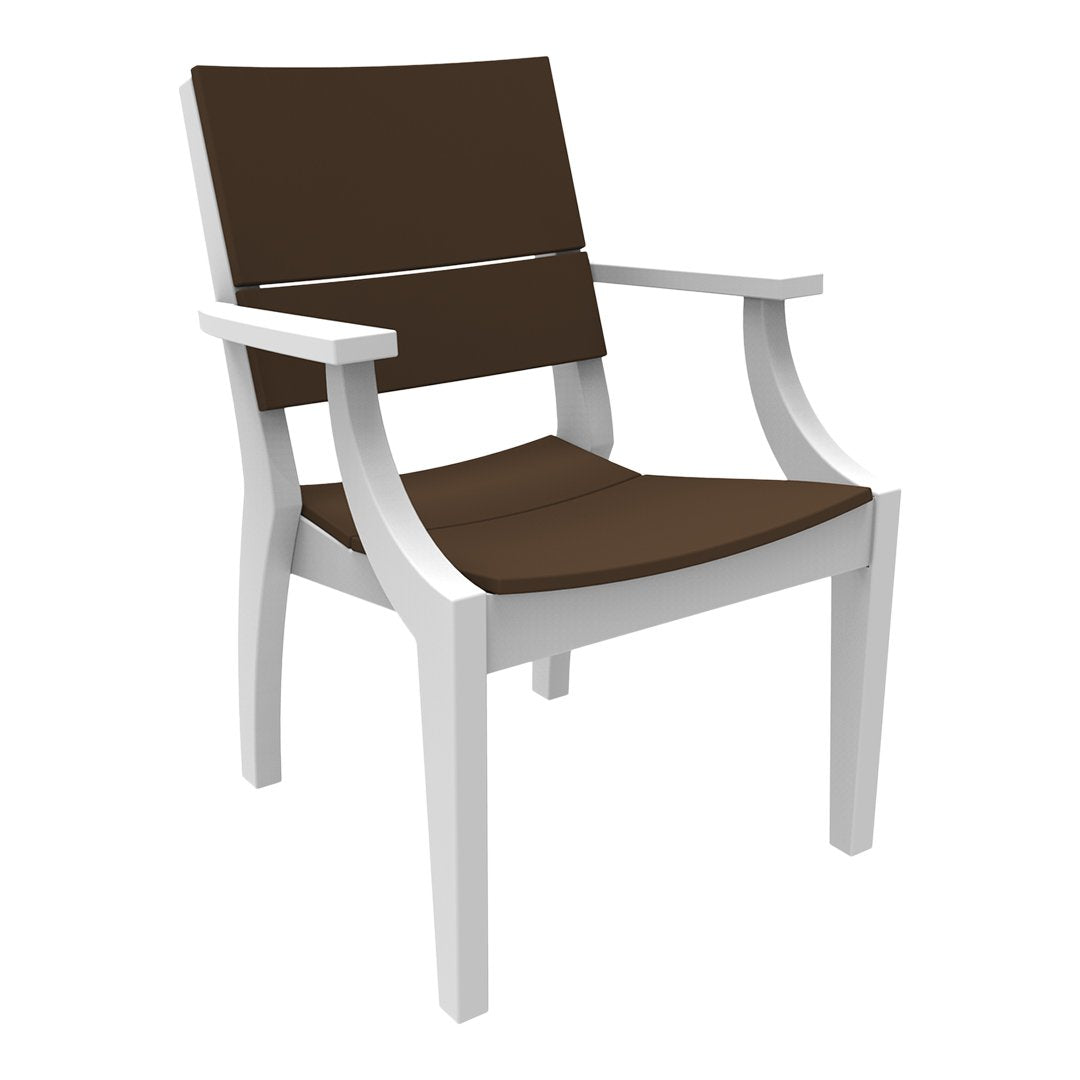 Brown cushioned seat and backrest with a sleek white frame, perfect for modern outdoor or indoor decor.