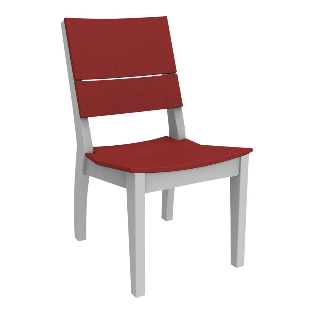 Red and gray modern chair with sleek lines and a minimalist design, featuring a solid red seat and backrest.