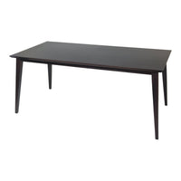 Elegant black rectangular dining table with sleek, minimalistic design and tapered legs. Perfect for modern decor.