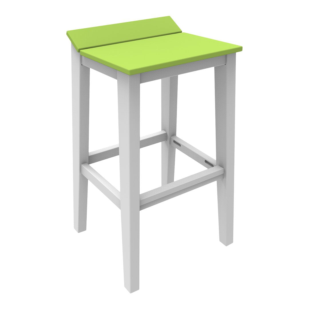 Green and white bar stool with a sleek, modern design and a two-tone color scheme. Perfect for contemporary spaces.