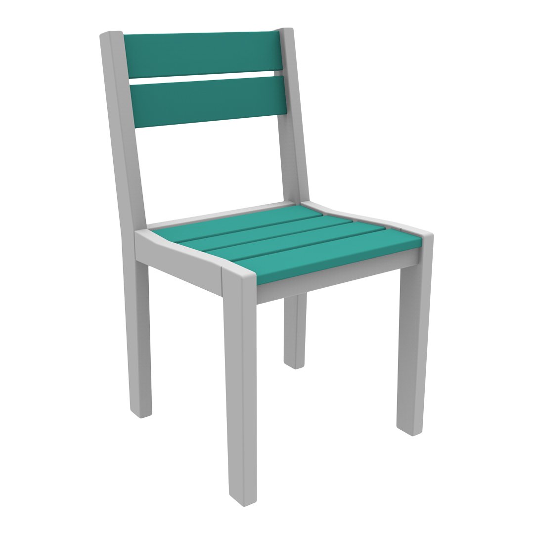 Teal slatted seat and backrest with gray frame, perfect for modern outdoor or indoor decor.