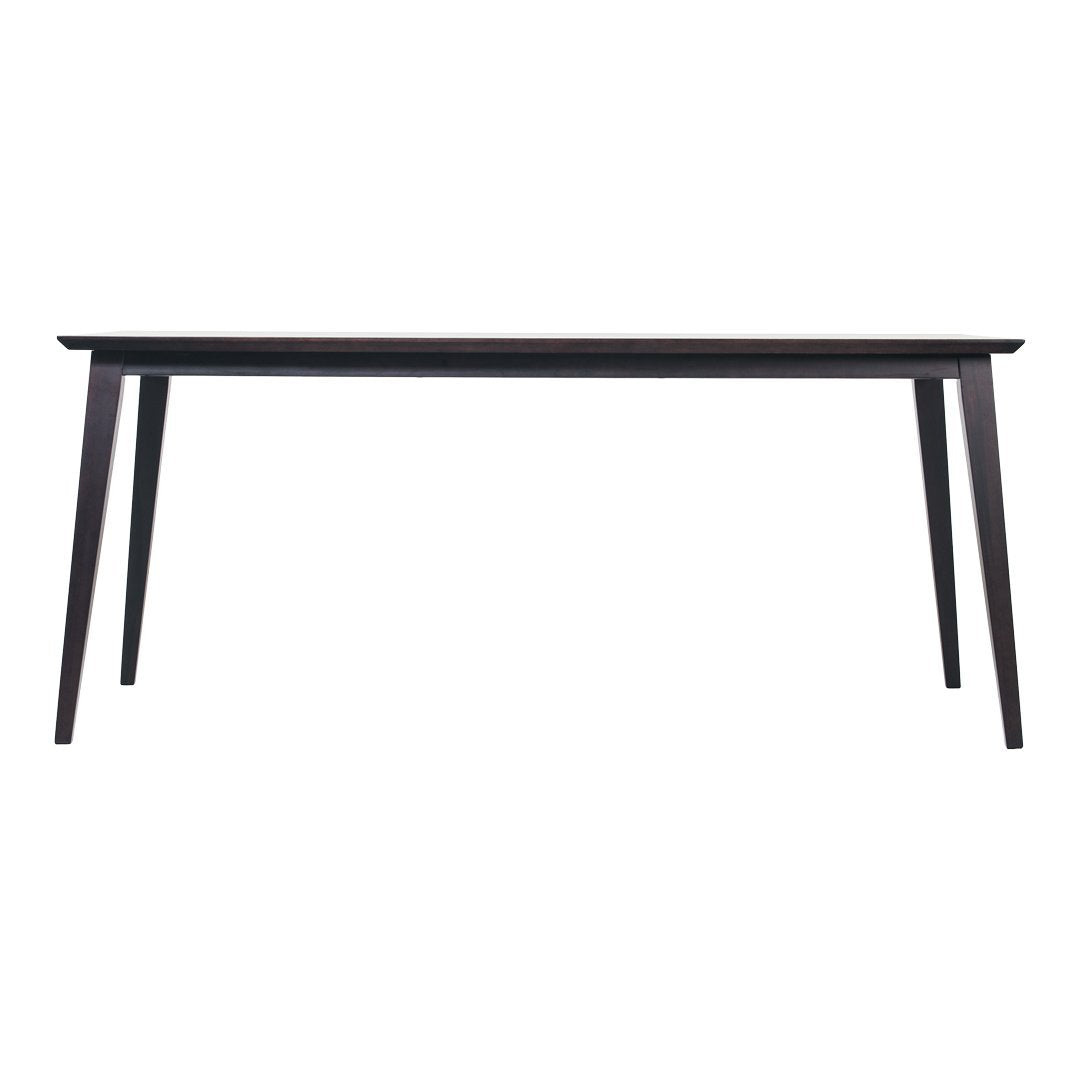Sleek black rectangular table with straight legs, featuring a smooth, matte finish for a modern look.
