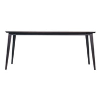 Sleek black rectangular table with straight legs, featuring a smooth, matte finish for a modern look.