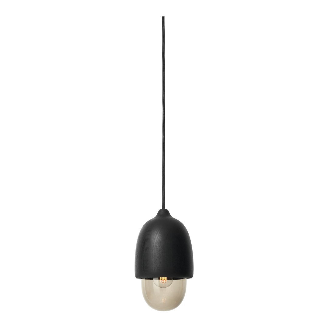 Black and cream pendant lamp with a smooth, modern design and a sleek hanging cord.