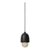 Black and cream pendant lamp with a smooth, modern design and a sleek hanging cord.