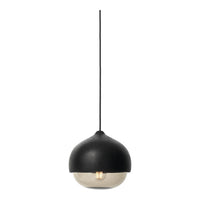 Black and clear glass pendant lamp with a modern, minimalist design, featuring a smooth, rounded shape.