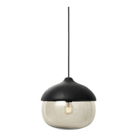 Black and clear glass pendant lamp with a smooth, modern design and a soft matte finish. Perfect for contemporary decor.