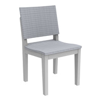 Light gray chair with checkered pattern on the seat and backrest, featuring a solid gray frame.