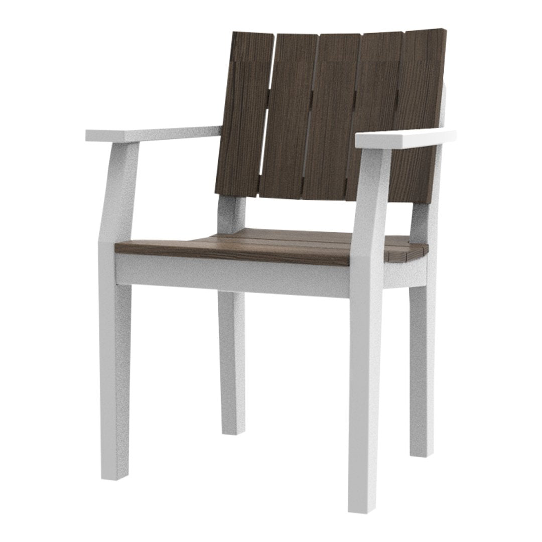 Brown slatted seat and backrest with a sleek white frame, offering a modern, stylish look for any space.