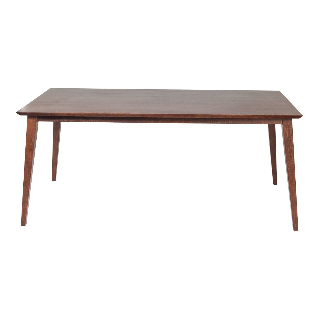Mid-century minimalist wooden dining table with a rich walnut finish and clean, straight lines. Perfect for modern decor.