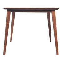 Brown wooden dining table with sleek, simple lines and tapered legs, perfect for a modern, minimalist decor.