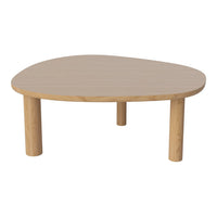 Light wood coffee table with a unique, organic shape and smooth, pale surface. Ideal for modern, minimal decor.