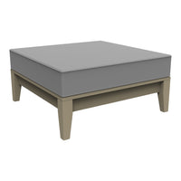 Gray cushion on a beige wooden frame, featuring a sleek, modern design suitable for outdoor spaces.