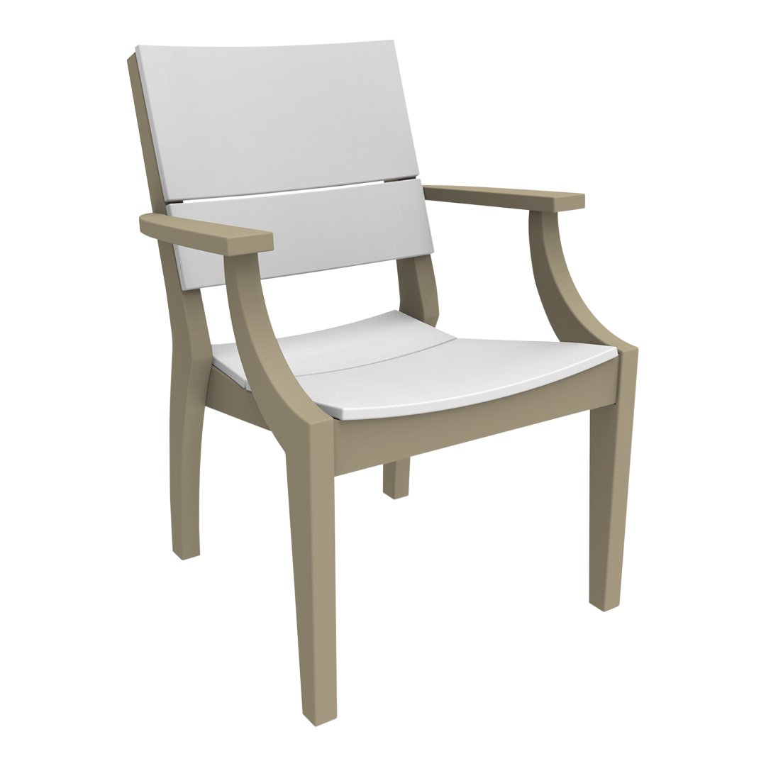 Stylish beige and white armchair with sleek lines and minimalist design, perfect for modern interiors.