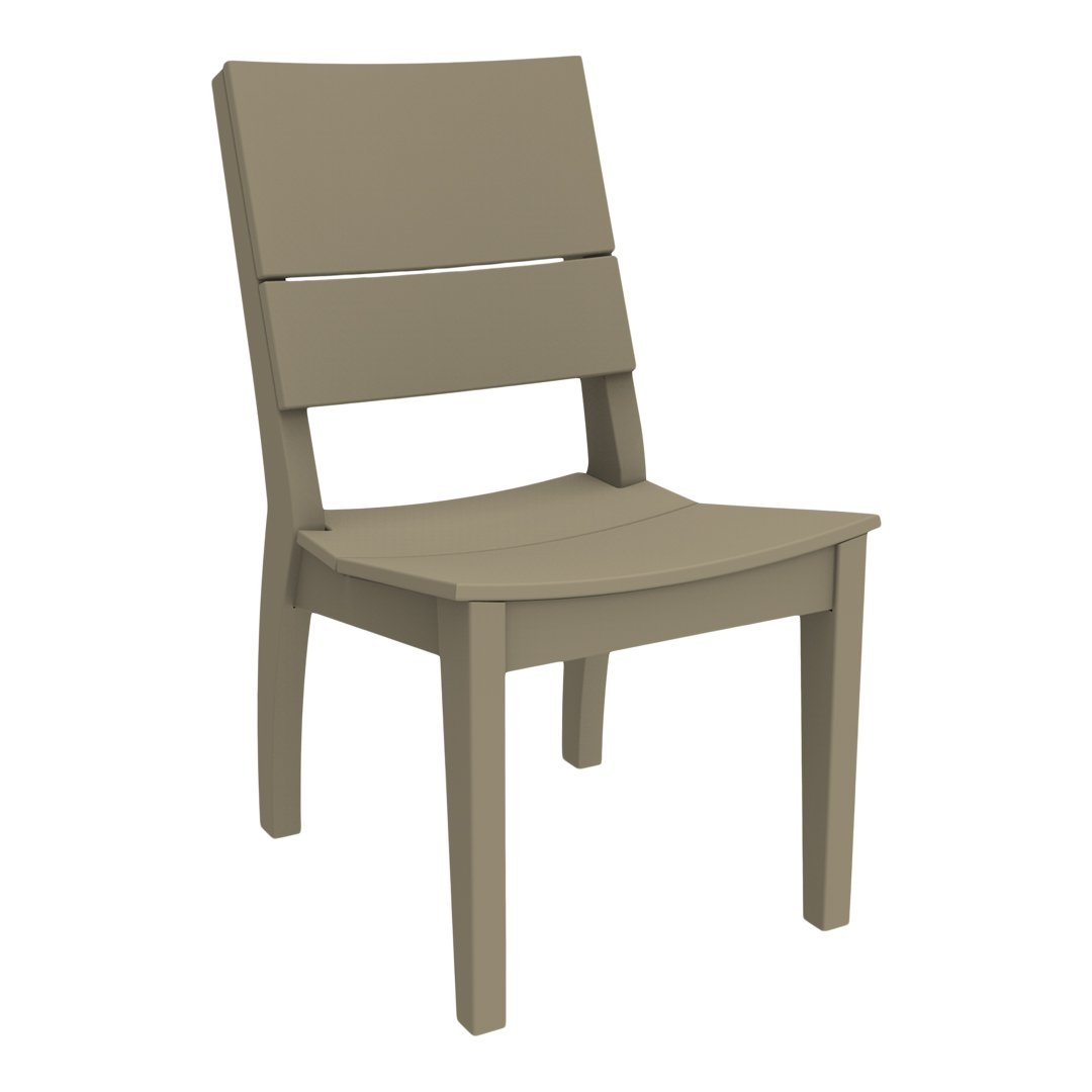 Light taupe dining chair with a modern, minimalist design and smooth, solid finish. Ideal for contemporary spaces.