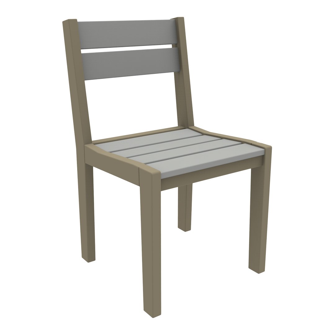 Gray and beige wooden chair with a slatted seat and backrest, featuring a modern, minimalist design.