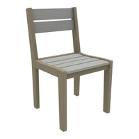 Gray and beige wooden chair with a slatted seat and backrest, featuring a modern, minimalist design.
