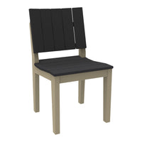 Black slatted back and seat with a beige wooden frame, showcasing a modern and minimalist design.