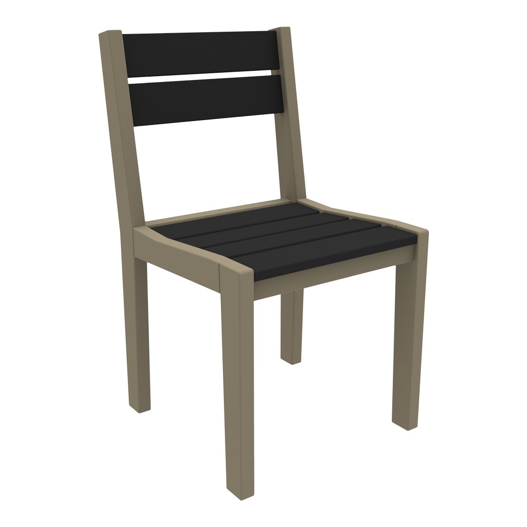 Black slatted seat and backrest with a contrasting beige frame, modern design for outdoor or indoor use.